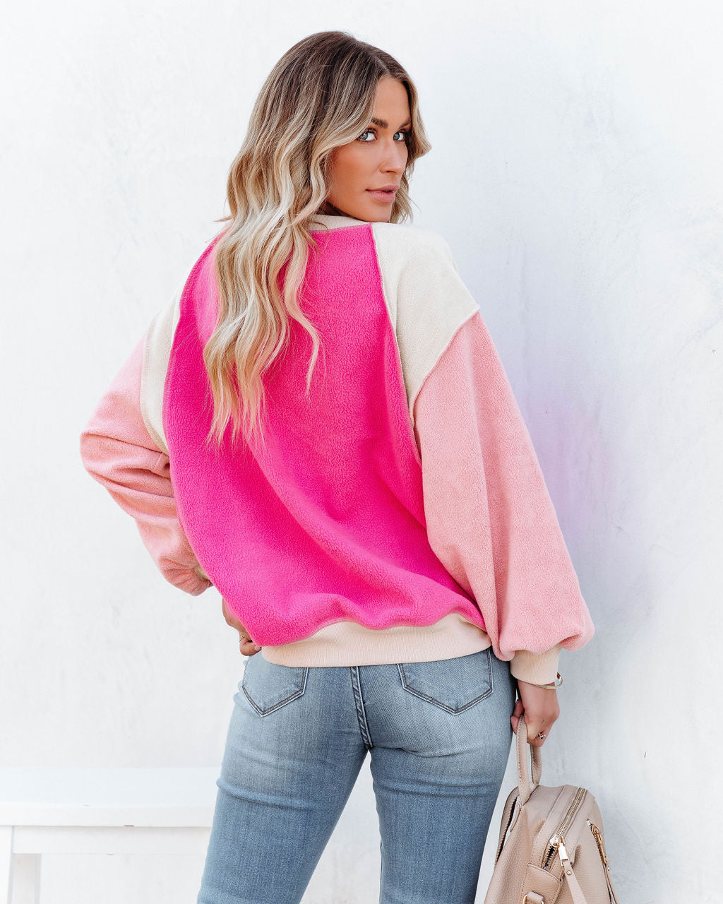 Fayette Cotton Blend Colorblock Pullover - Pink Ins Street