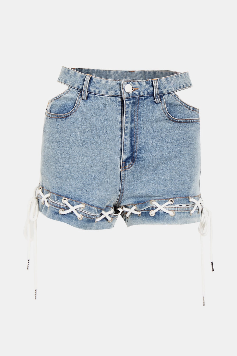 Lace-Up Cutout Denim Shorts Ins Street