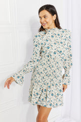 Petal Dew Meadowscape Floral Smocked Mock Neck Mini Dress Ins Street
