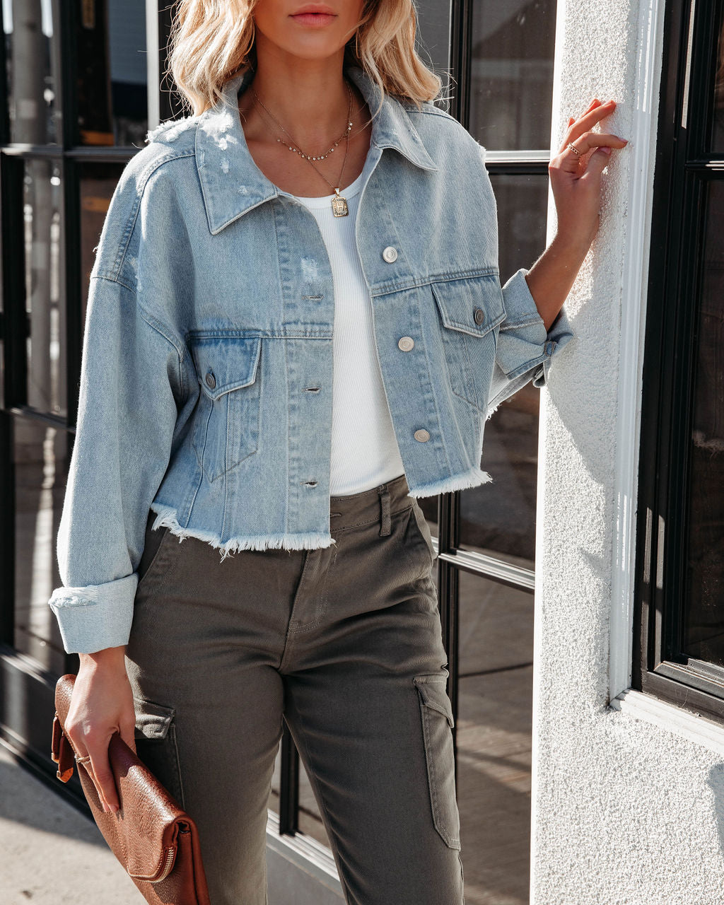 Feliz Distressed Crop Denim Jacket Ins Street