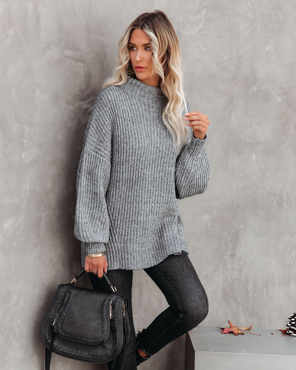 Fields Of Fall Cotton Blend Sweater - Charcoal Ins Street