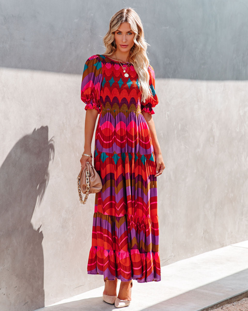 Fiesta Smocked Puff Sleeve Maxi Dress Ins Street