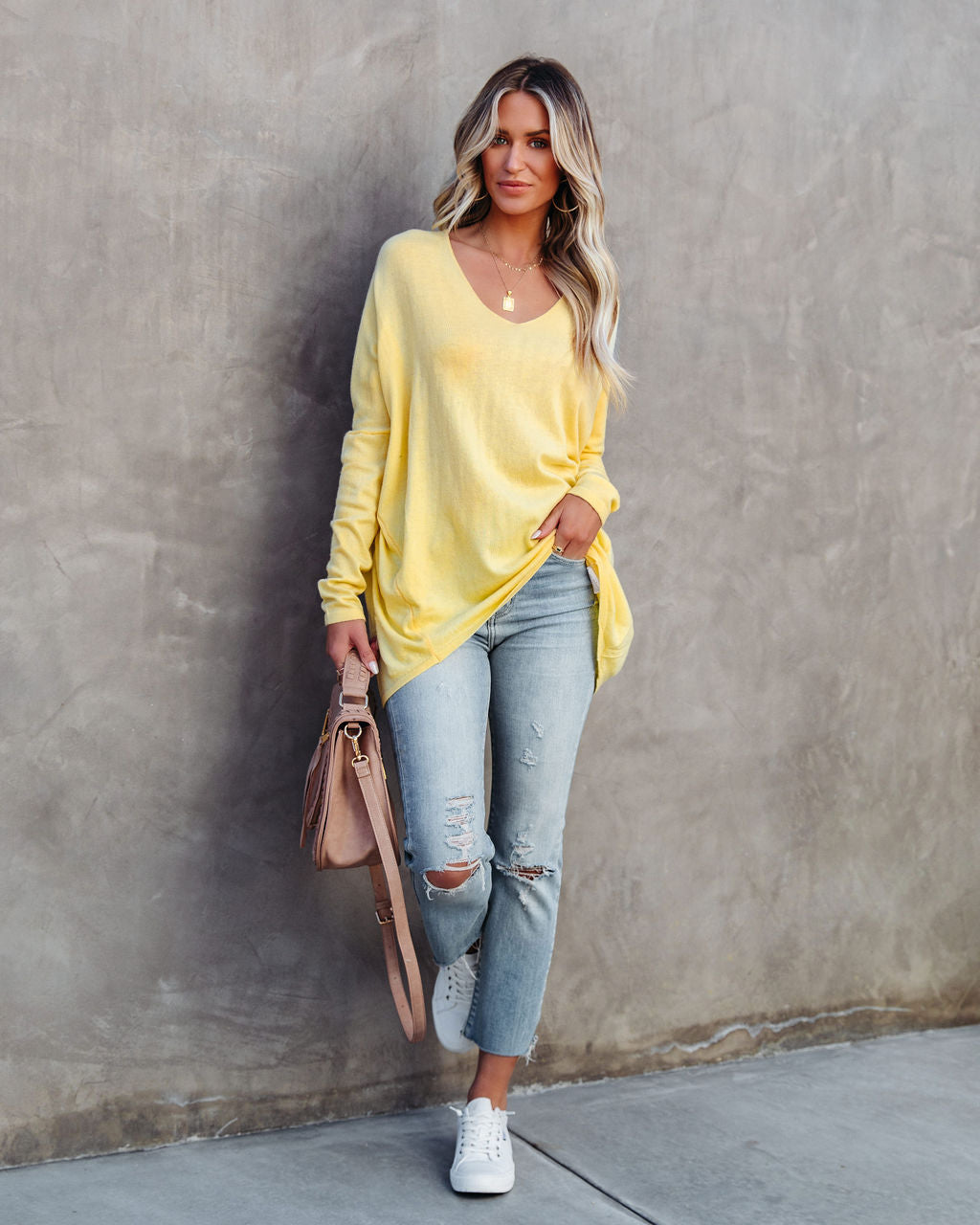 First To Know Cotton Blend Sweater - Yellow Ins Street