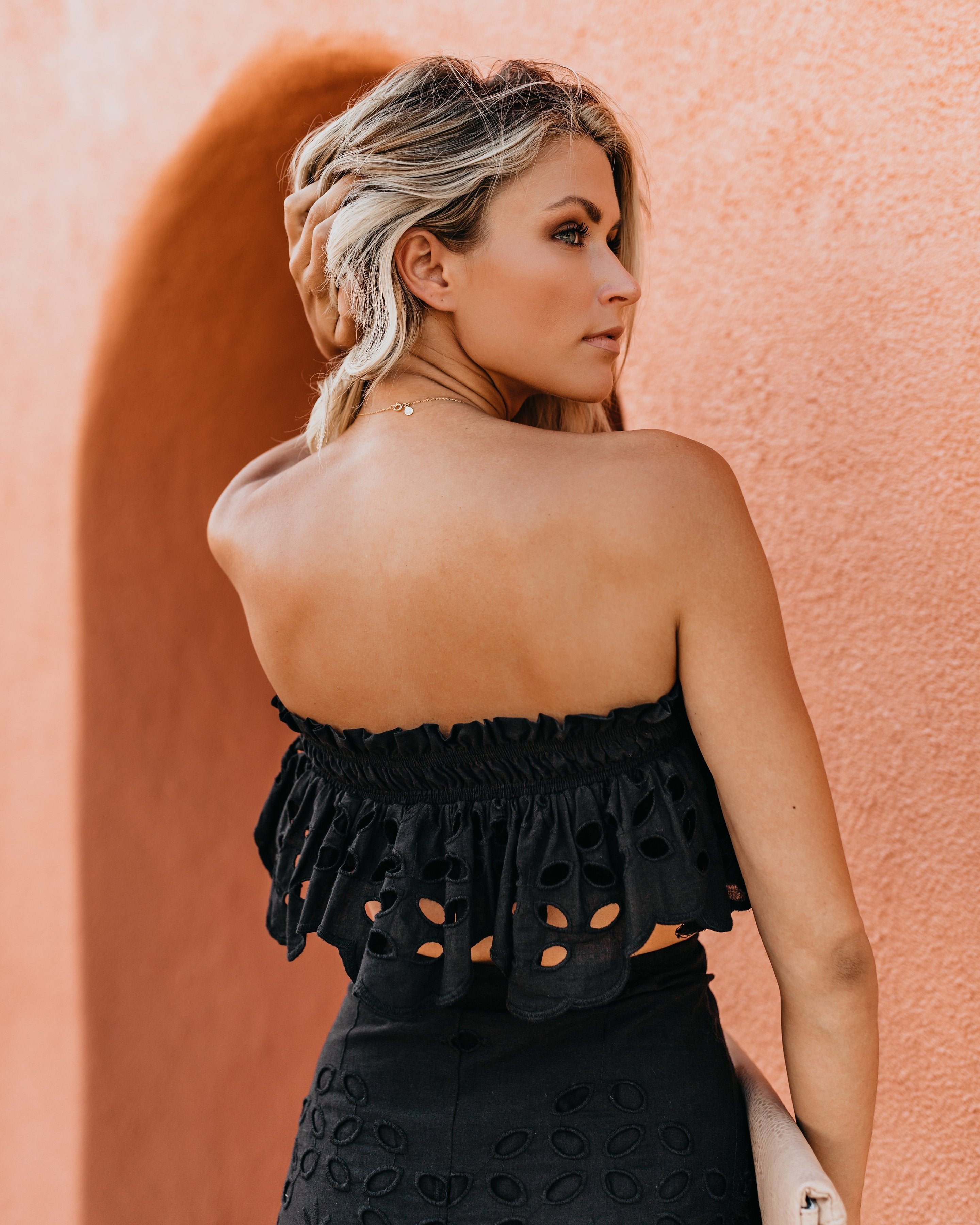 Flawless Cotton Eyelet Strapless Top - Black Ins Street