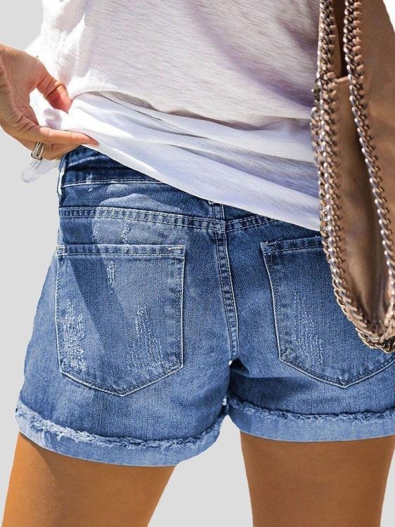 Floral Leopard Print Brushed Denim Shorts Ins Street