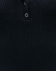 Flow Cotton Ribbed Knit Henley Dress - Black Ins Street