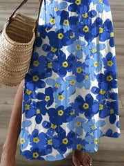 Flower Print V-Neck Short Sleeve Split Dress ins