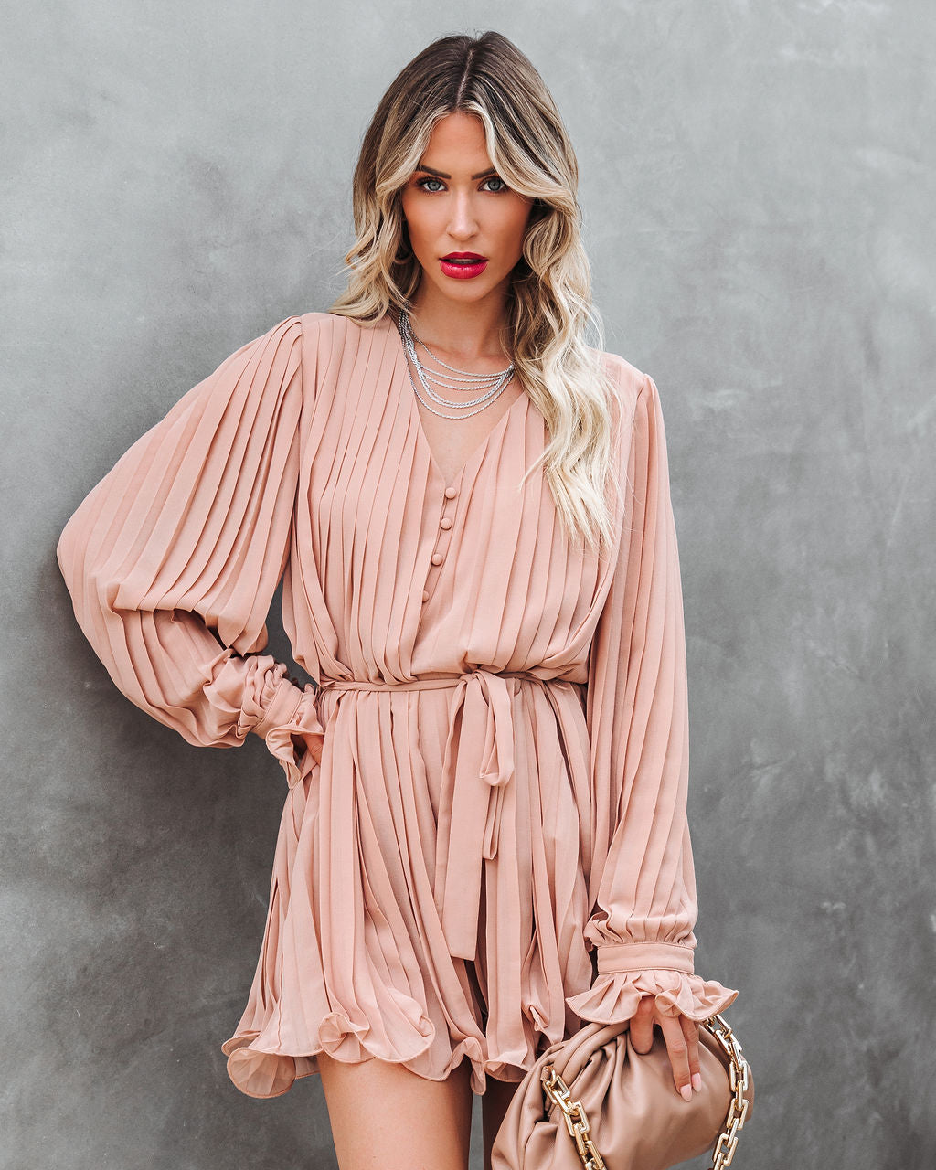 Found Love Pleated Romper - Beige Ins Street