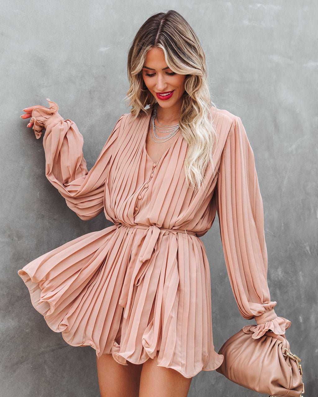 Found Love Pleated Romper - Beige Ins Street