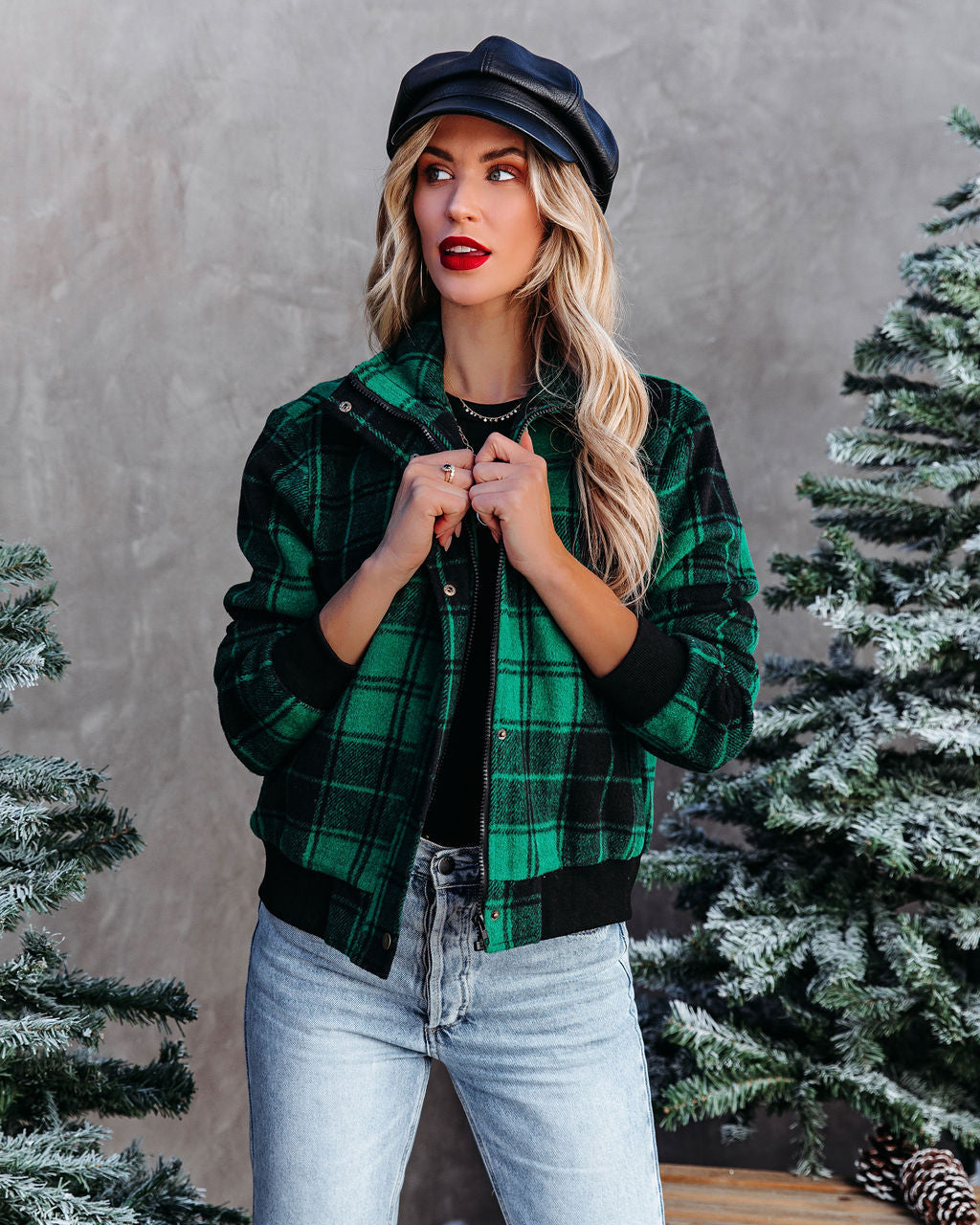 Francene Plaid Bomber Jacket - Green Ins Street