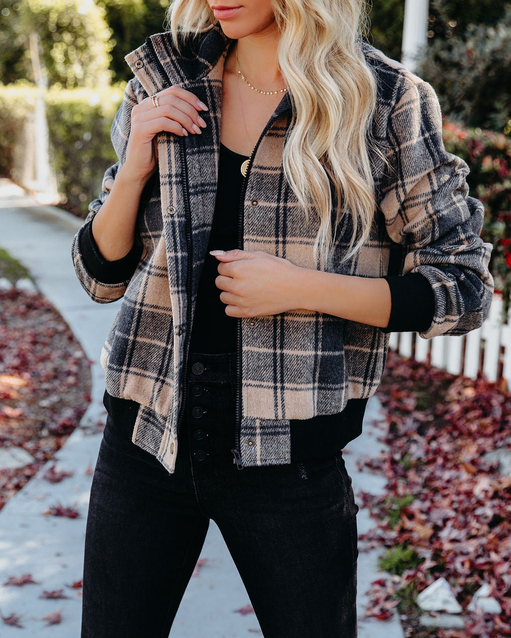 Francene Plaid Bomber Jacket - Tan Ins Street