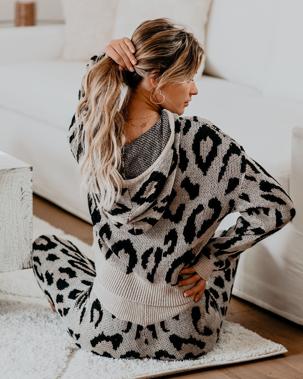 Frankie Leopard Knit Hoodie Ins Street