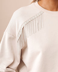 Franny Cotton Rhinestone Fringe Sweatshirt Ins Street