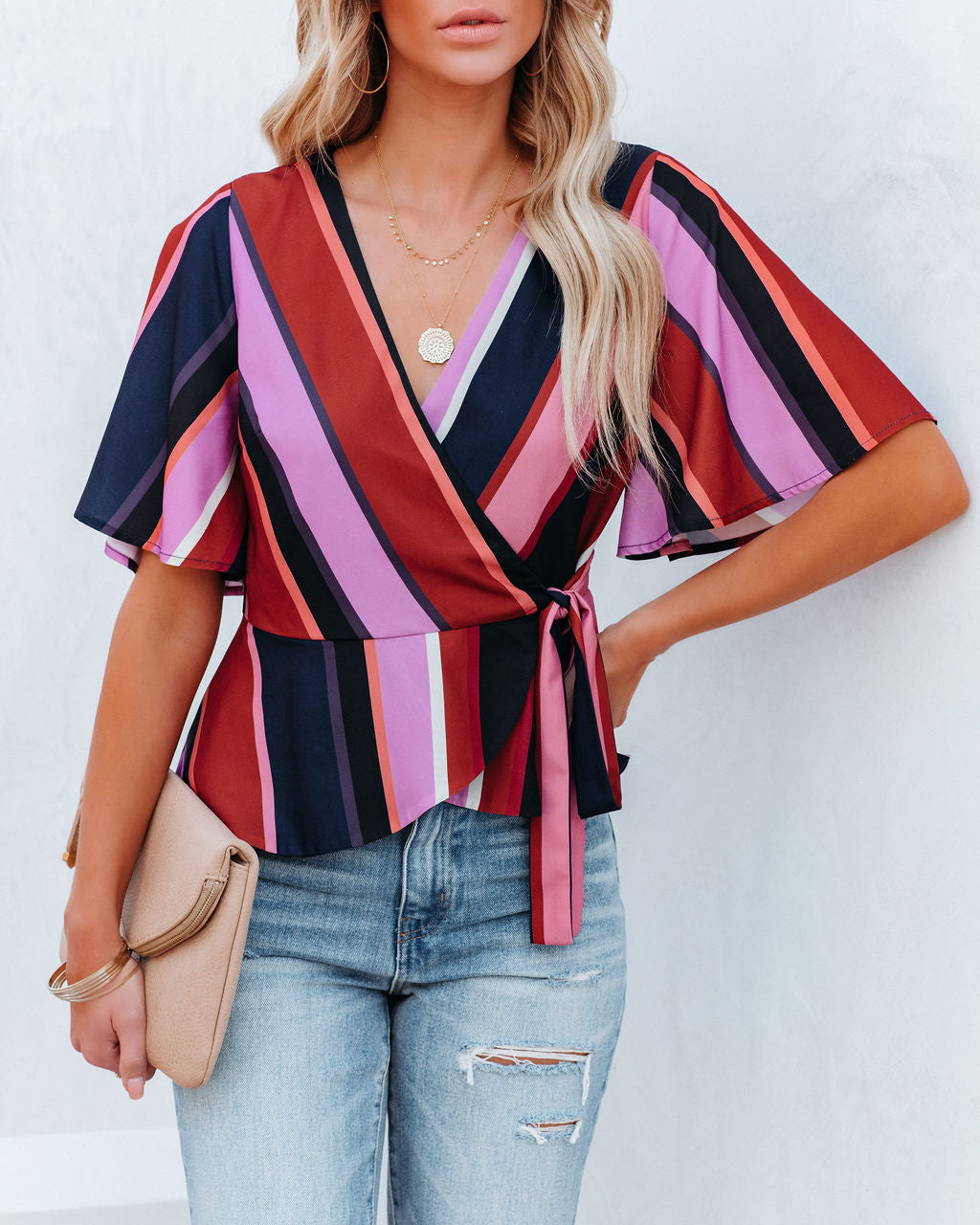 Franny Striped Peplum Wrap Blouse Ins Street