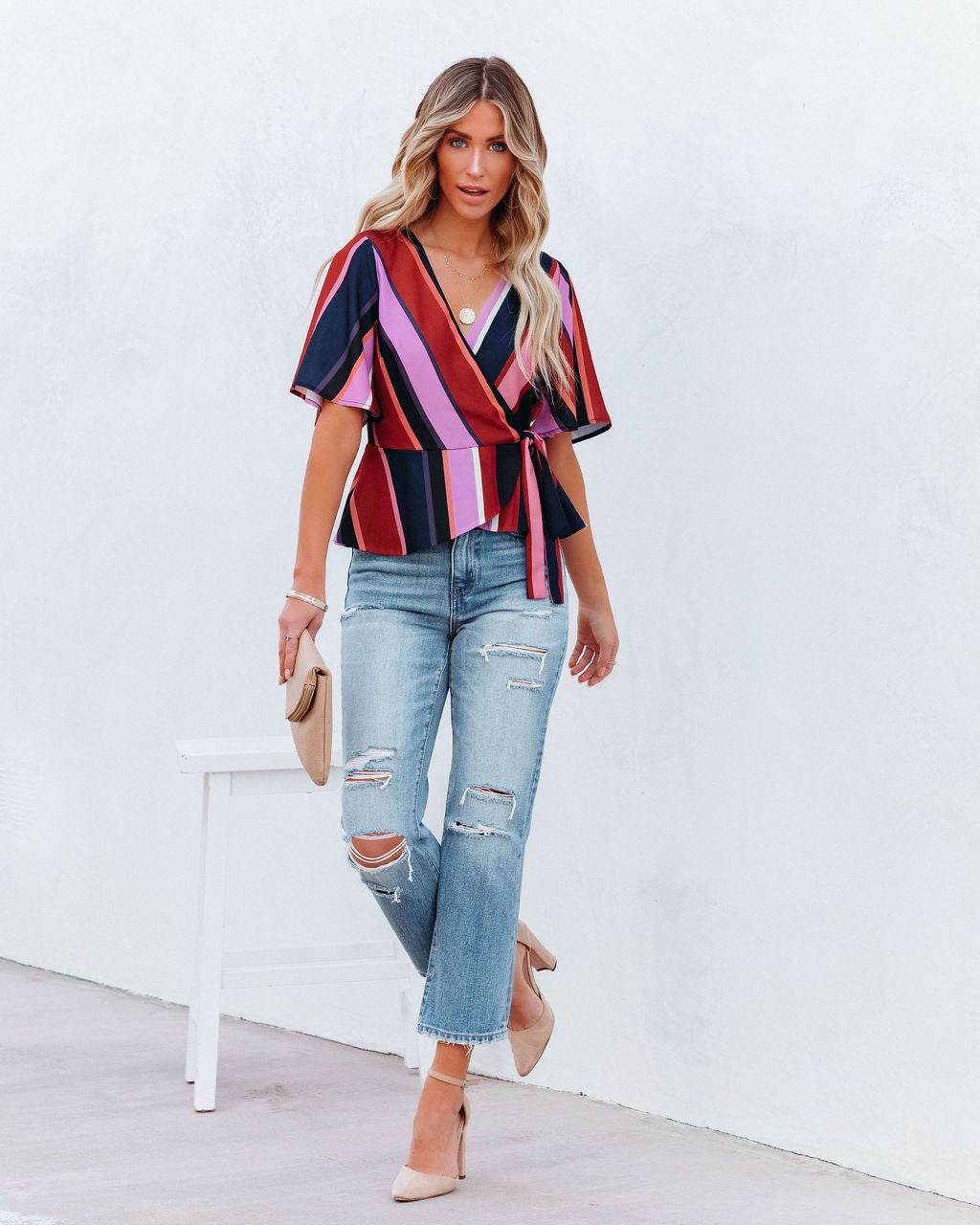 Franny Striped Peplum Wrap Blouse Ins Street