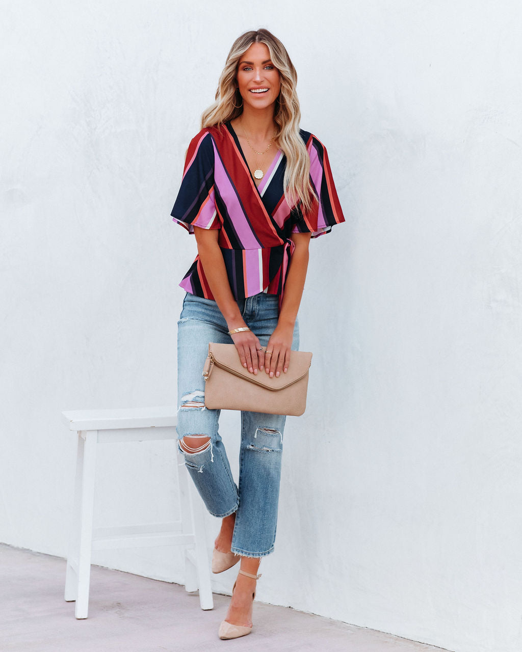 Franny Striped Peplum Wrap Blouse Ins Street