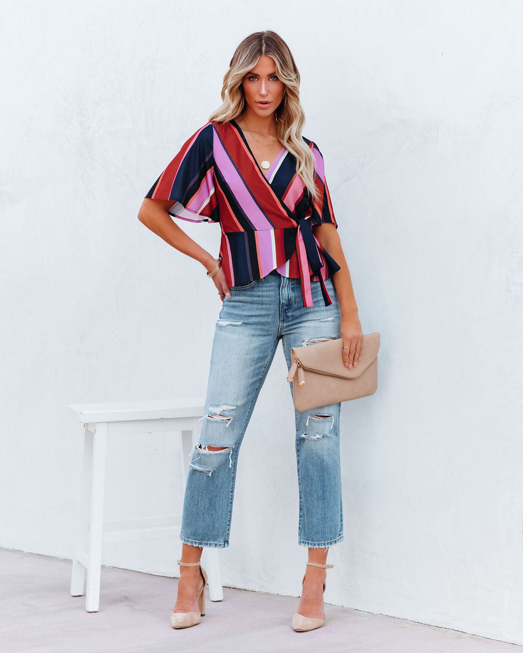 Franny Striped Peplum Wrap Blouse Ins Street