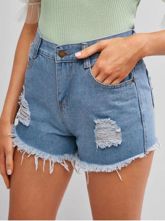 Frayed Hem Ripped Denim Cutoff Shorts Ins Street