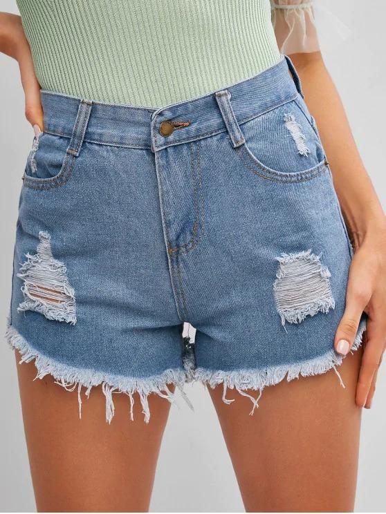 Frayed Hem Ripped Denim Cutoff Shorts Ins Street