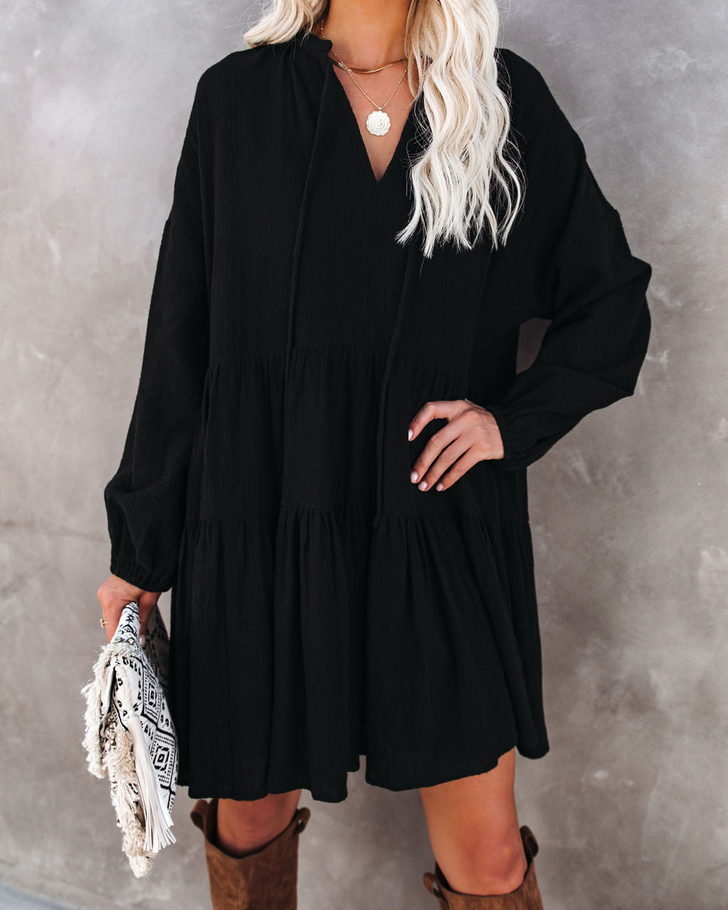 From Autumn To Spring Cotton Babydoll Dress - Black Ins Street