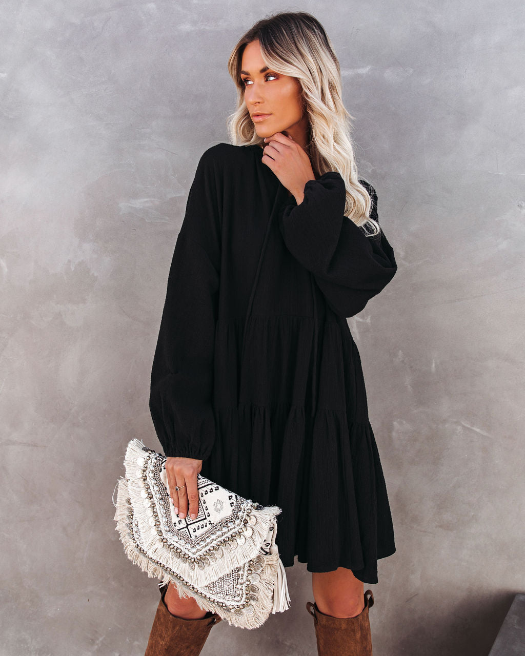 From Autumn To Spring Cotton Babydoll Dress - Black Ins Street