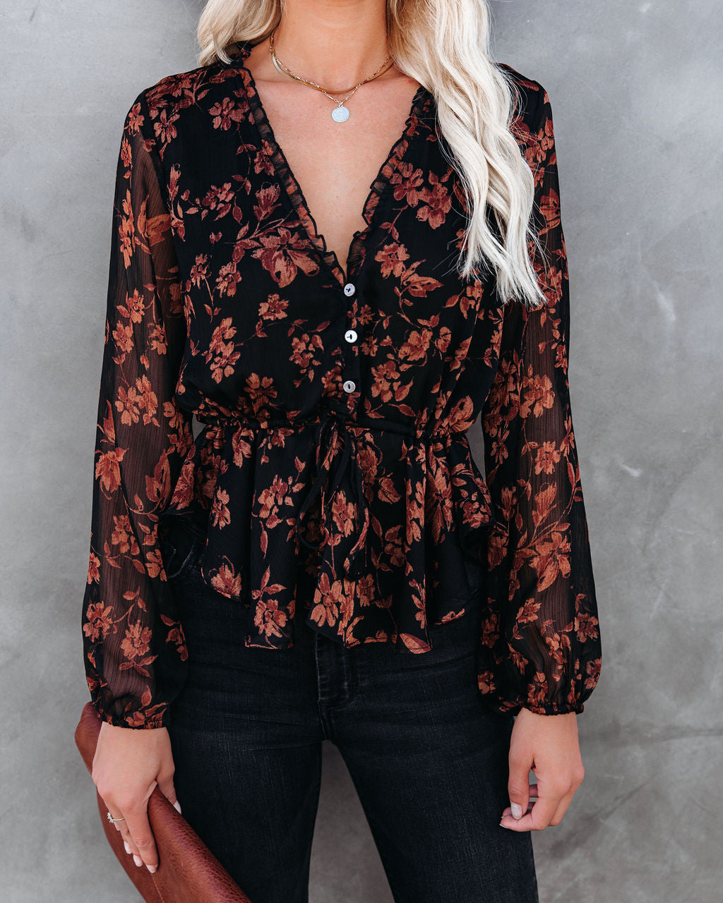 Frosted Cranberry Floral Peplum Blouse – InsStreet