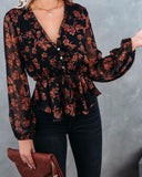 Frosted Cranberry Floral Peplum Blouse Ins Street