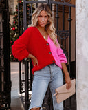 Frostine Button Front Colorblock Cardigan - Pink Red Ins Street