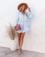 PREORDER - Gabby Cotton Pocketed Chambray Button Down Tunic Ins Street