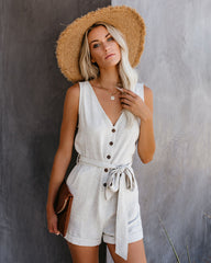 Garner Pocketed Button Down Tie Romper - Natural Ins Street