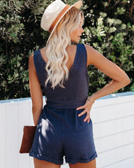 Garner Pocketed Button Down Tie Romper - Navy Ins Street