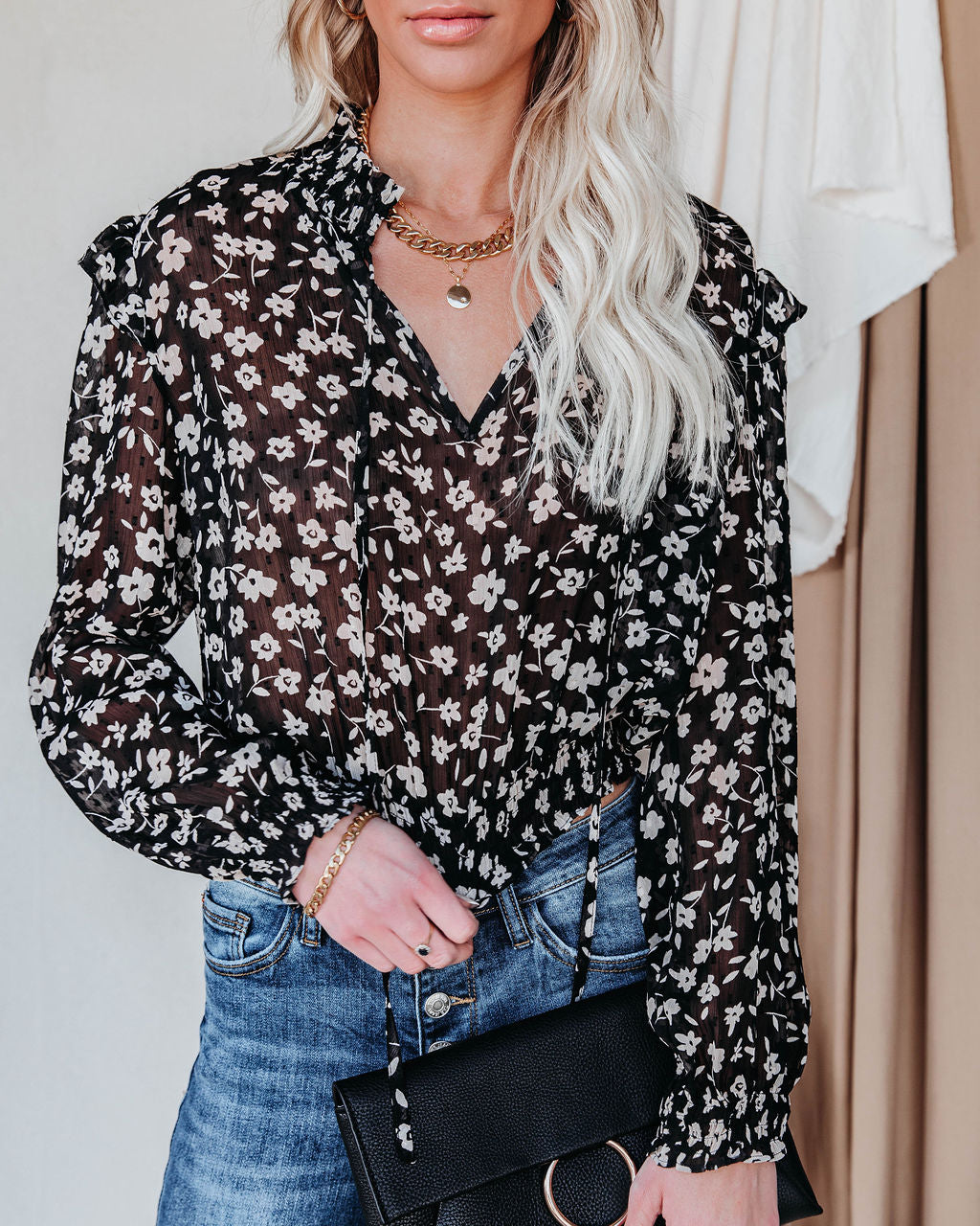 Gavin Floral Swiss Dot Crop Blouse Ins Street