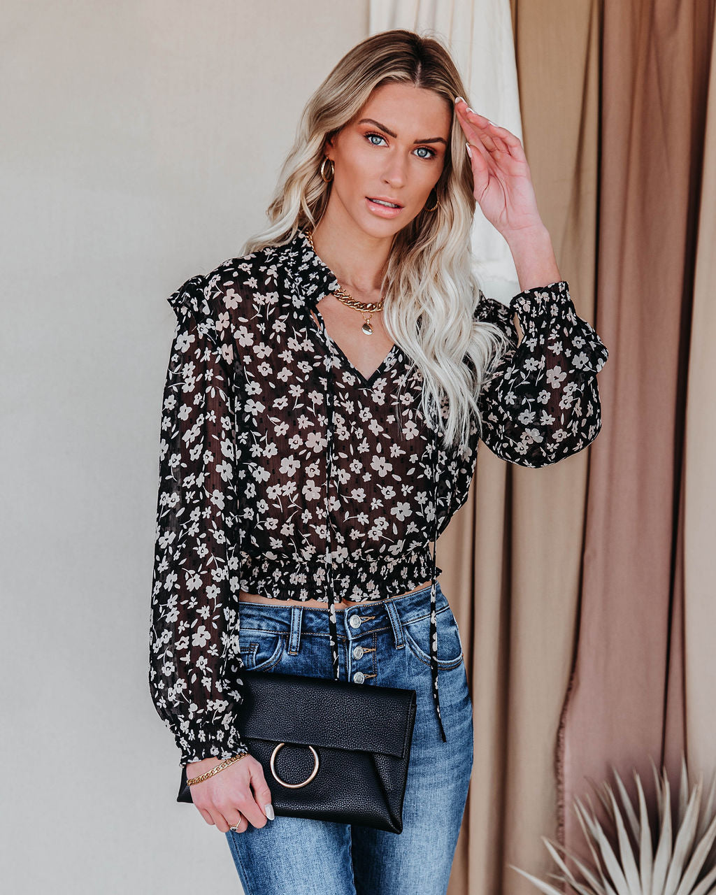 Gavin Floral Swiss Dot Crop Blouse Ins Street