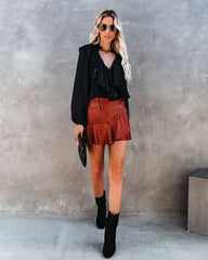 Clueless Faux Leather Mini Skort - Caramel DO+B-001