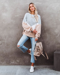 Give Love A Chance Chevron Sweater - Heather Grey/ Taupe Ins Street