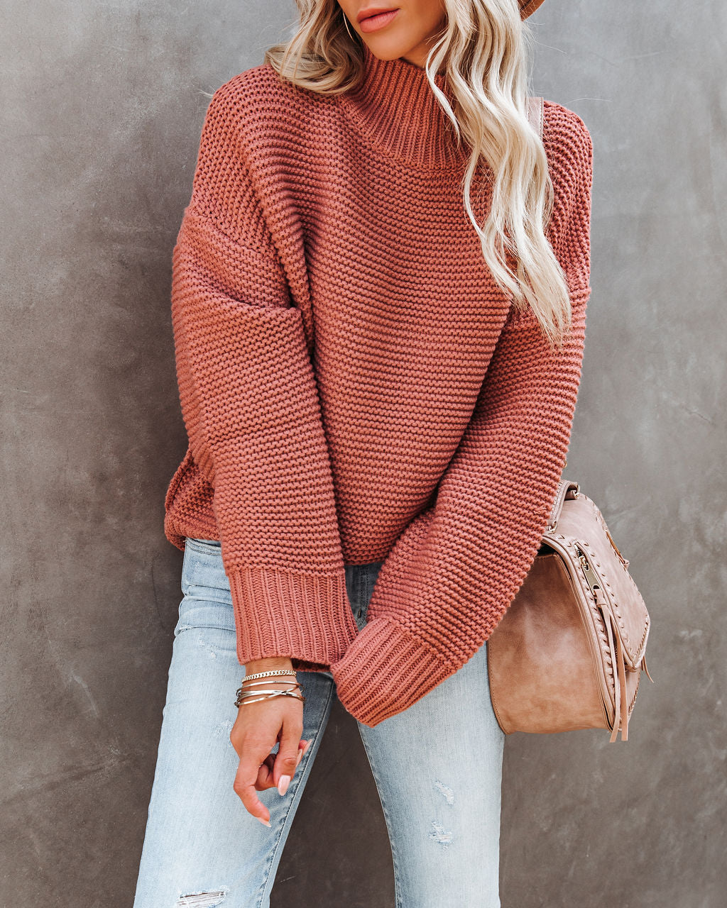 Glacier Mock Neck Knit Sweater - Copper Ins Street