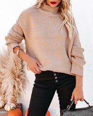 Glacier Mock Neck Knit Sweater - Warm Beige Ins Street