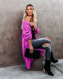 Glorious Pocketed Fuzzy Knit Cardigan - Magenta