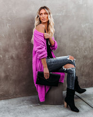 Glorious Pocketed Fuzzy Knit Cardigan - Magenta Ins Street