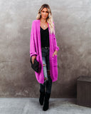 Glorious Pocketed Fuzzy Knit Cardigan - Magenta Ins Street