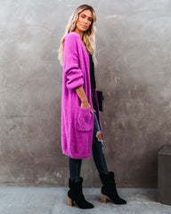 Glorious Pocketed Fuzzy Knit Cardigan - Magenta Ins Street