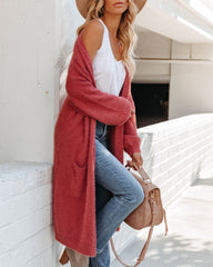 Glorious Pocketed Fuzzy Knit Cardigan - Dark Rose Ins Street