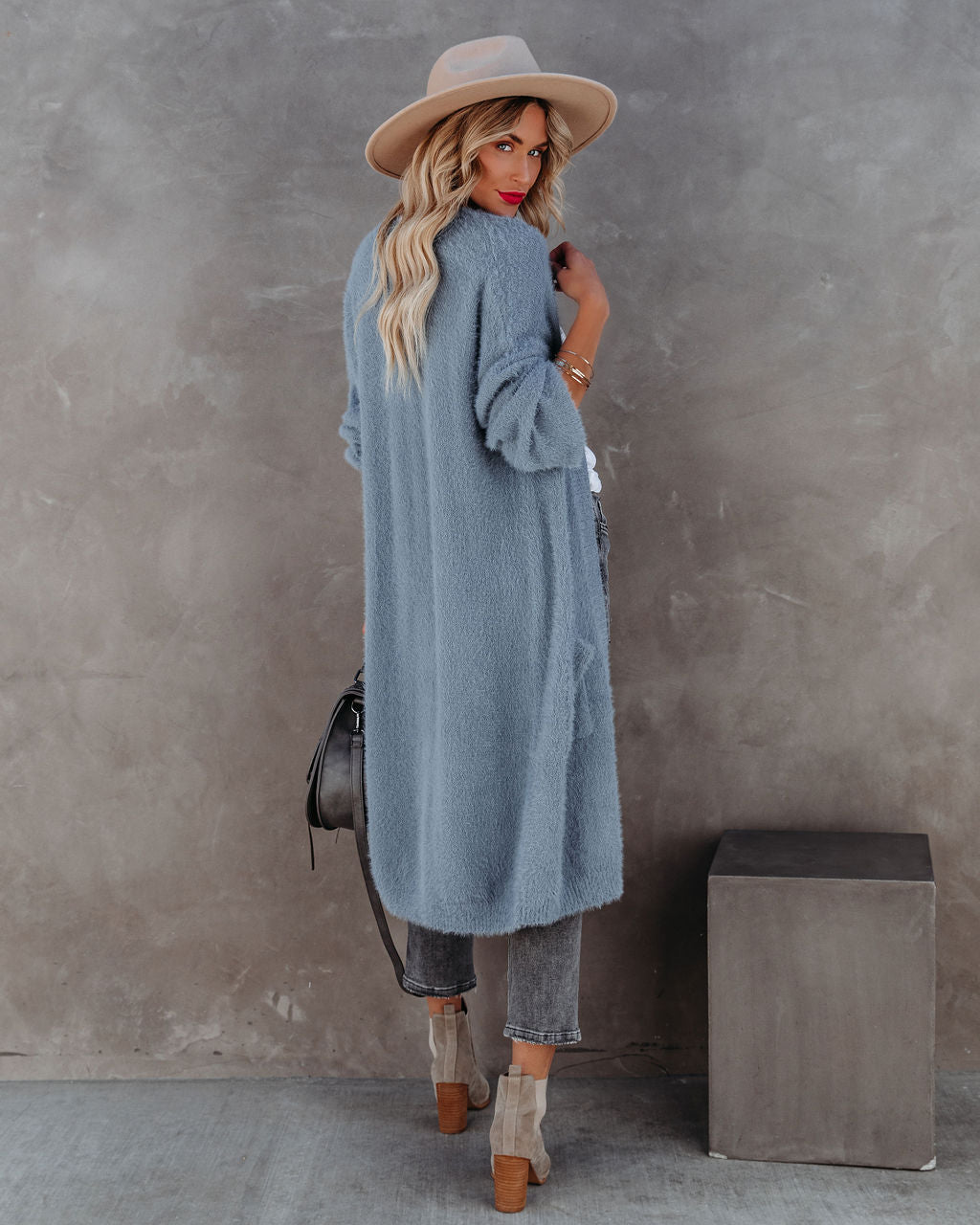 Glorious Pocketed Fuzzy Knit Cardigan - Grey Blue Ins Street