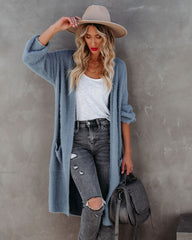 Glorious Pocketed Fuzzy Knit Cardigan - Grey Blue Ins Street