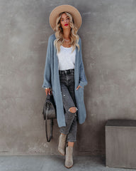 Glorious Pocketed Fuzzy Knit Cardigan - Grey Blue Ins Street