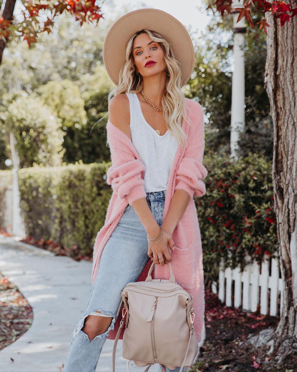 Glorious Pocketed Fuzzy Knit Cardigan - Mauve Ins Street