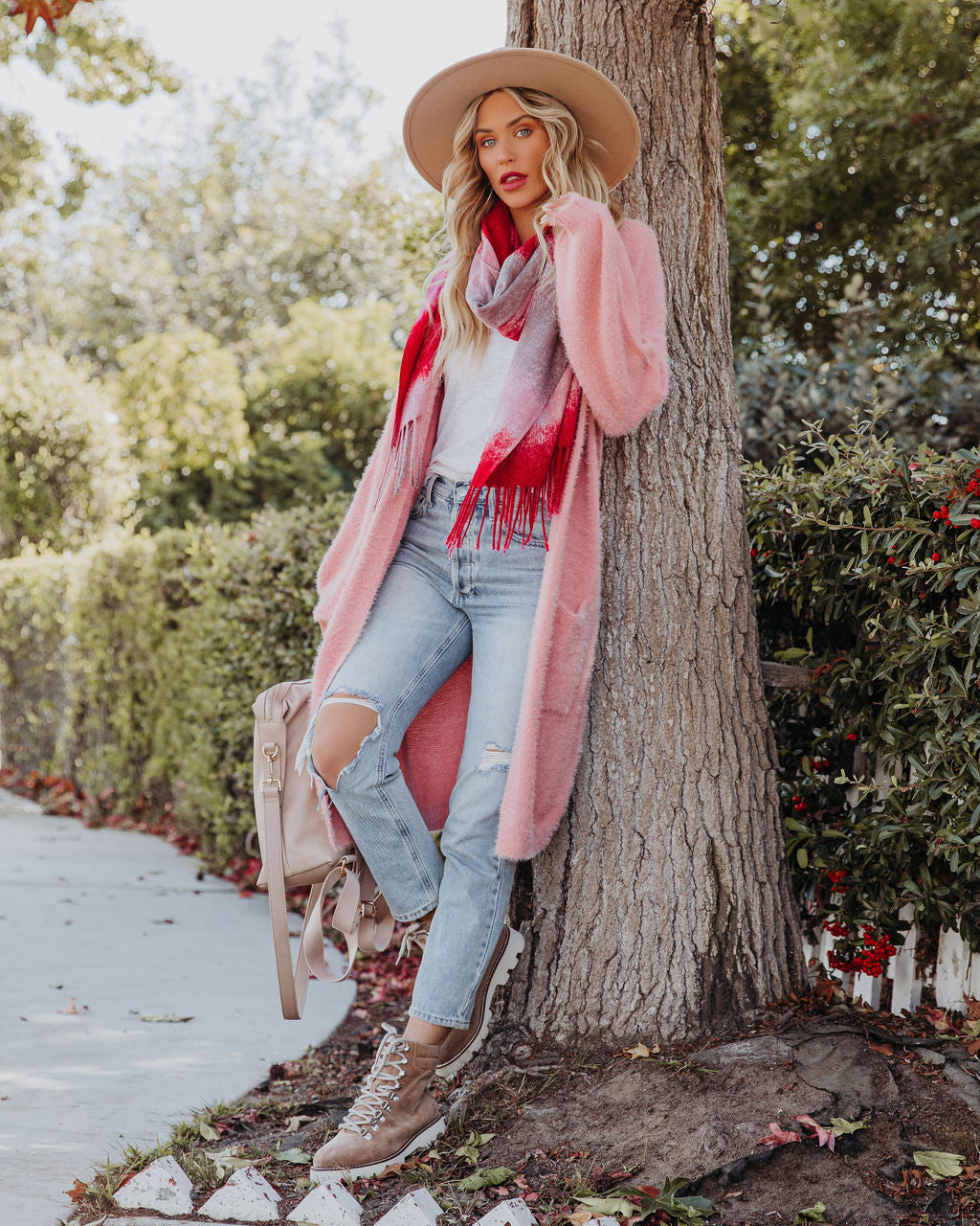 Glorious Pocketed Fuzzy Knit Cardigan - Mauve Ins Street