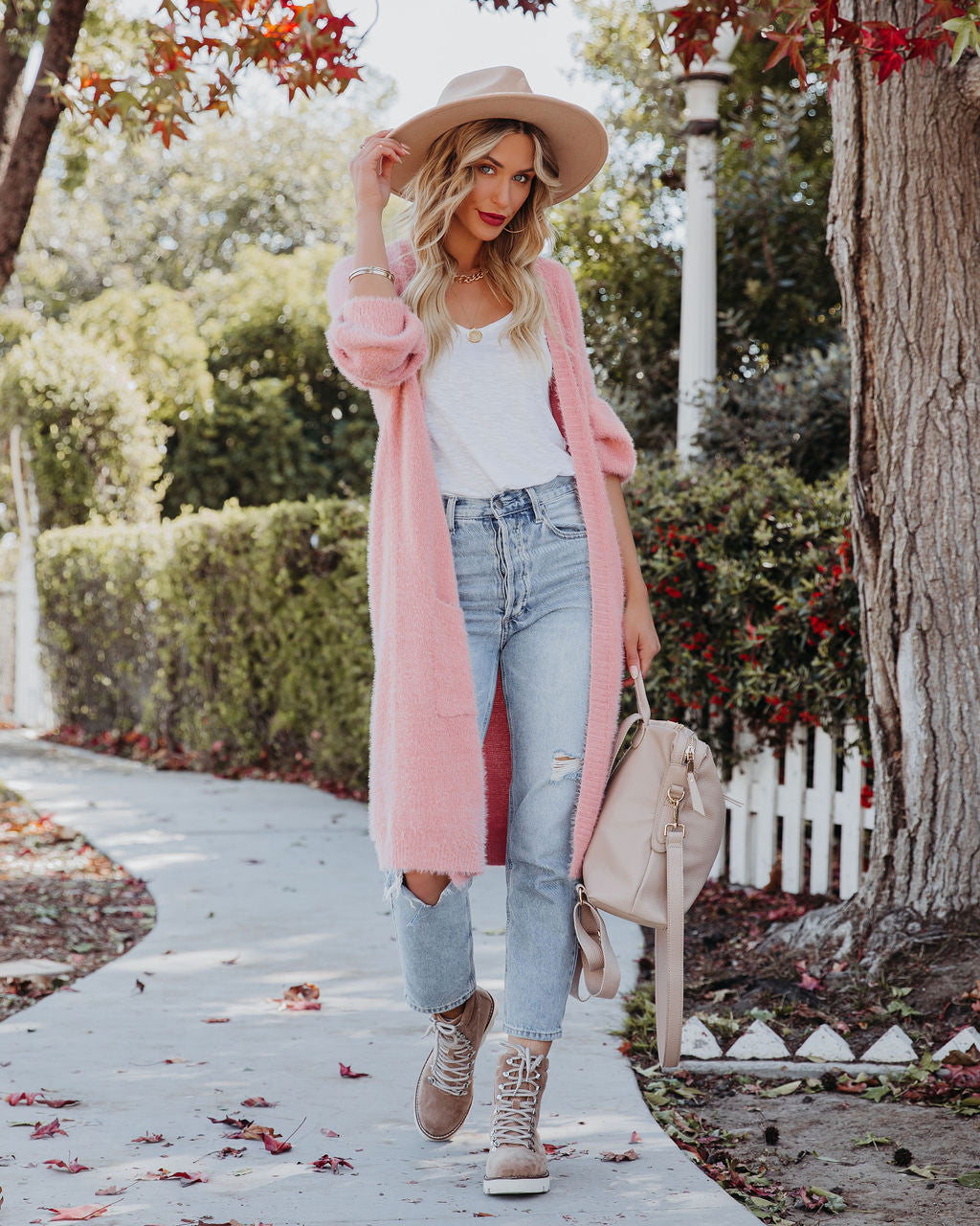 Glorious Pocketed Fuzzy Knit Cardigan - Mauve Ins Street