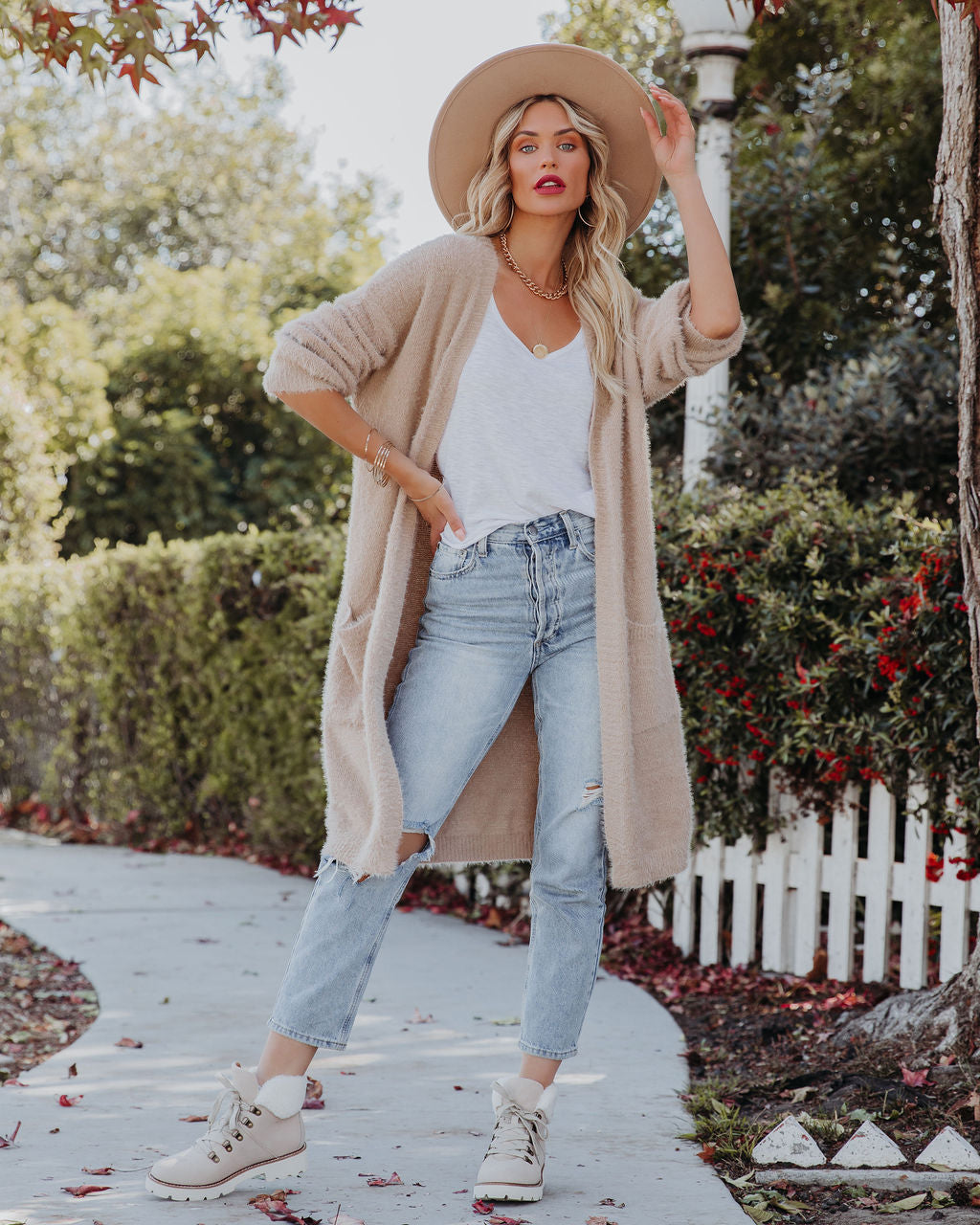 Glorious Pocketed Fuzzy Knit Cardigan - Taupe Ins Street