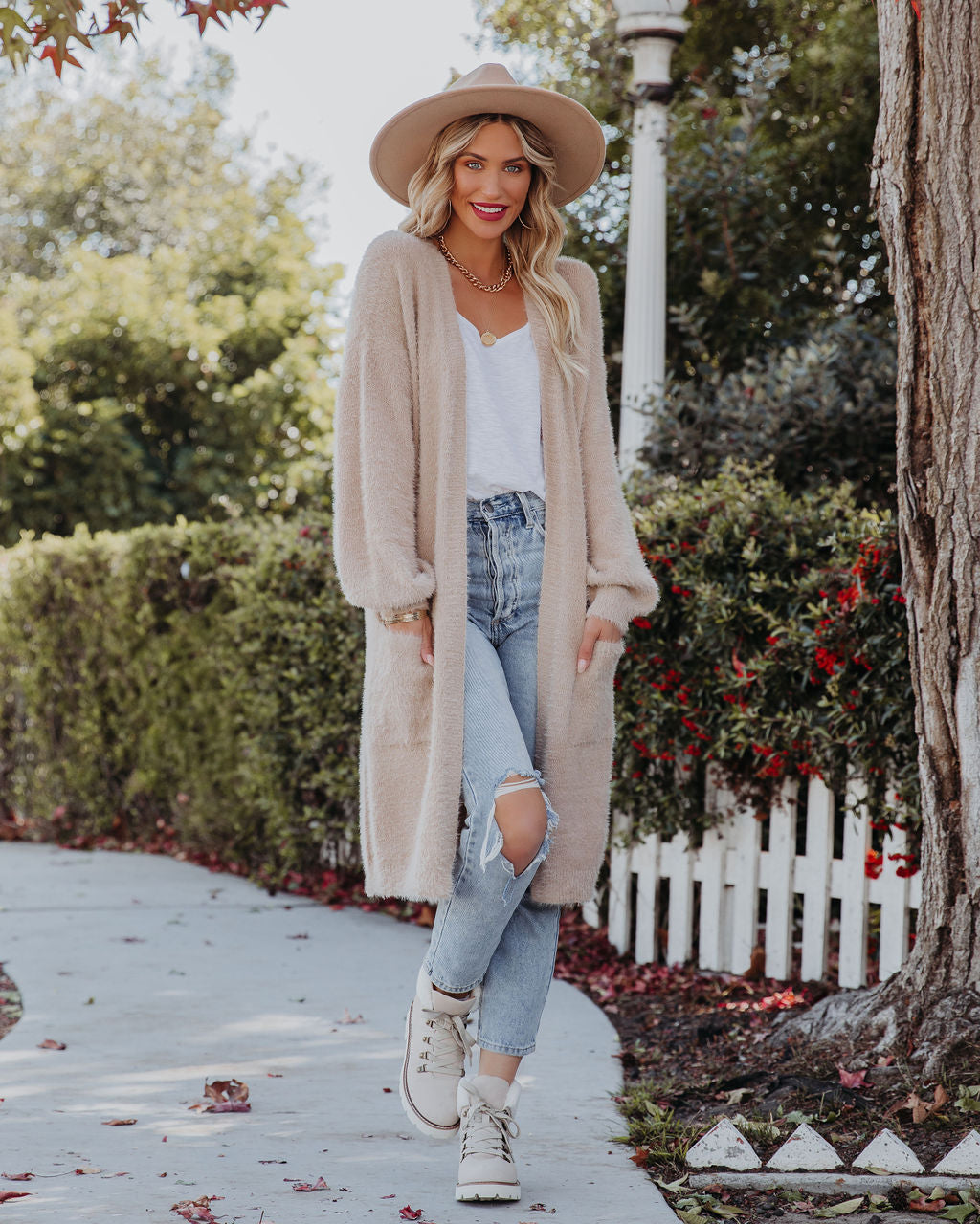 Glorious Pocketed Fuzzy Knit Cardigan - Taupe Ins Street